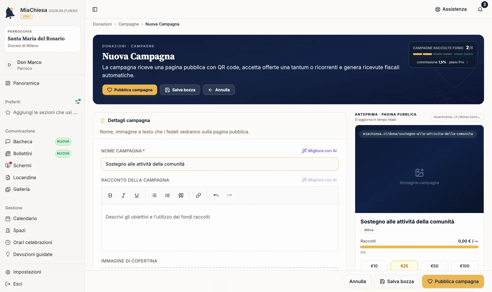Nome della campagna compilato e anteprima aggiornata