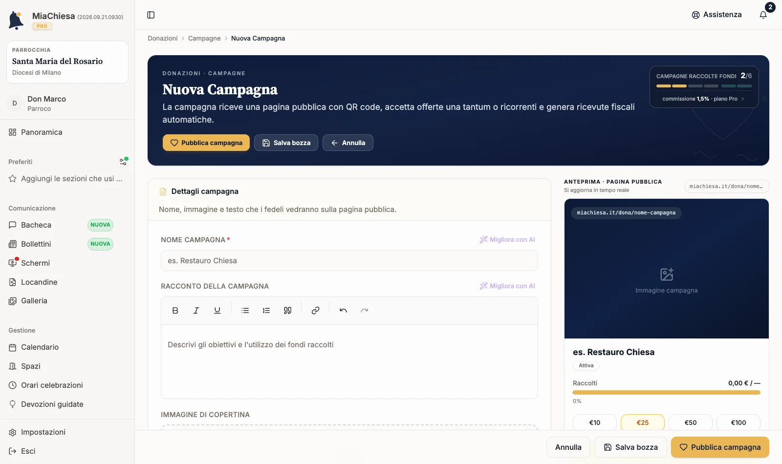 Modulo di una nuova campagna non ancora compilato