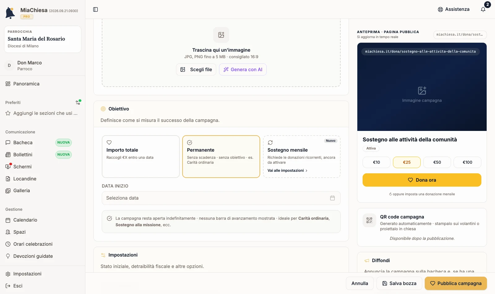 Obiettivo Permanente selezionato nel modulo