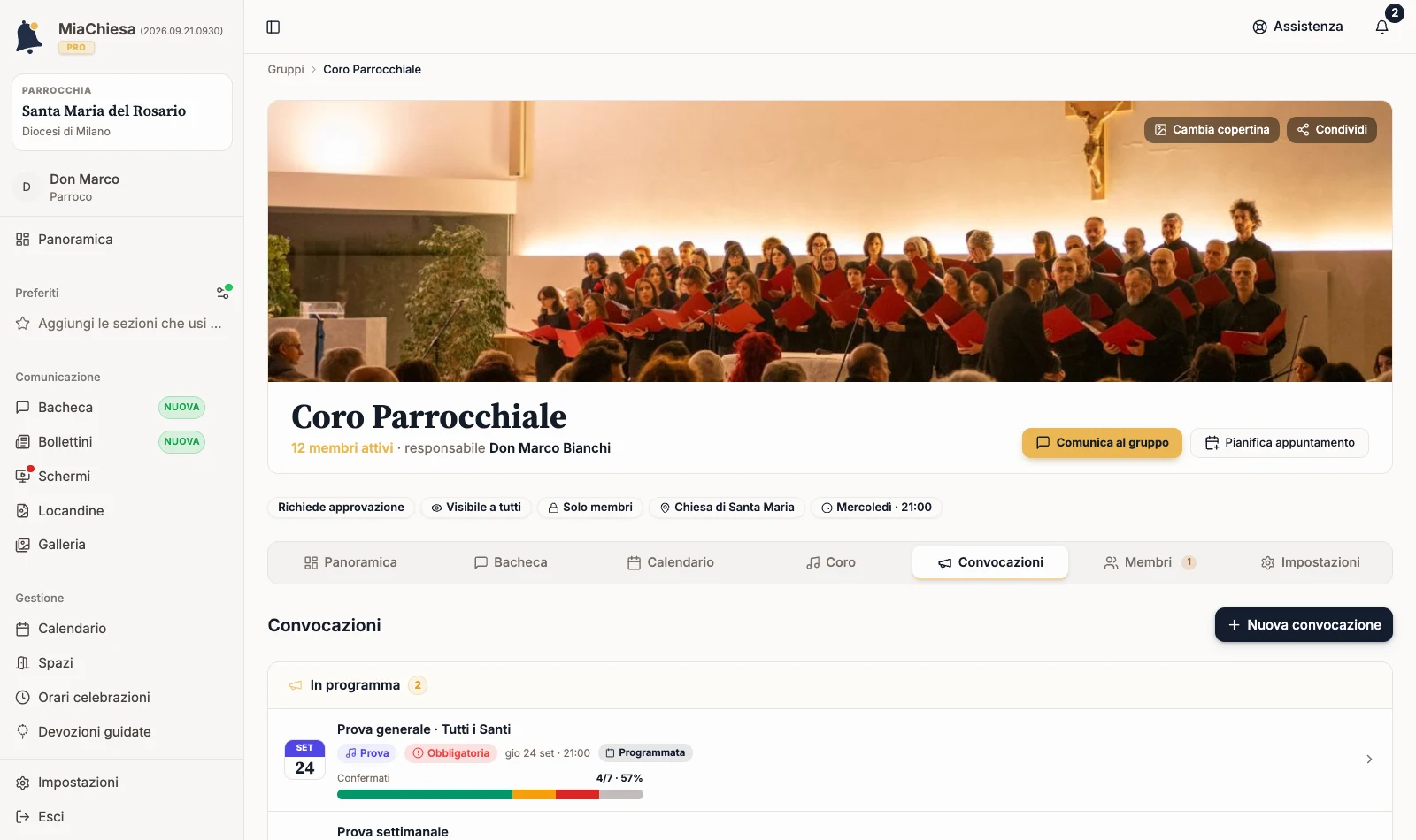 Scheda Convocazioni del Coro Parrocchiale con Nuova convocazione