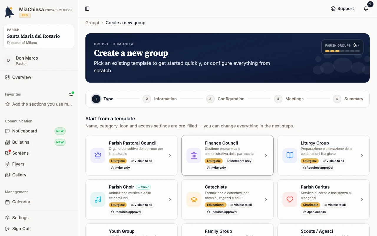Create a group and invite members: Choose the type