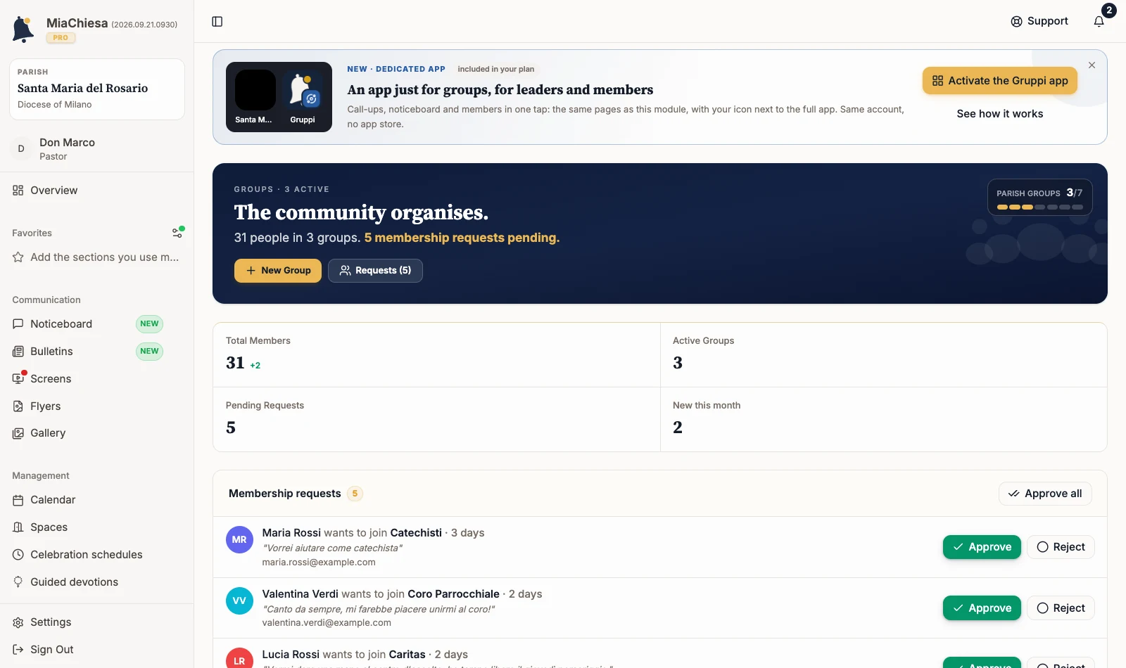 Create a group and invite members: Open Groups