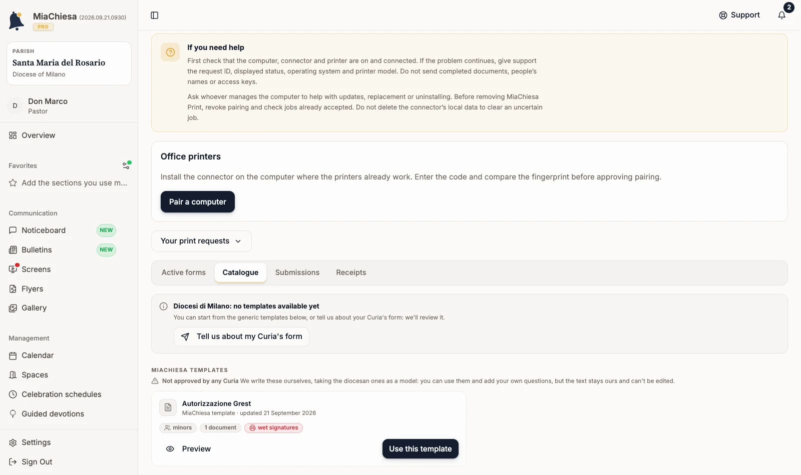 Catalogue of available form templates