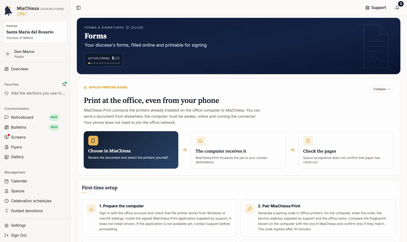 Forms hub with its main tabs
