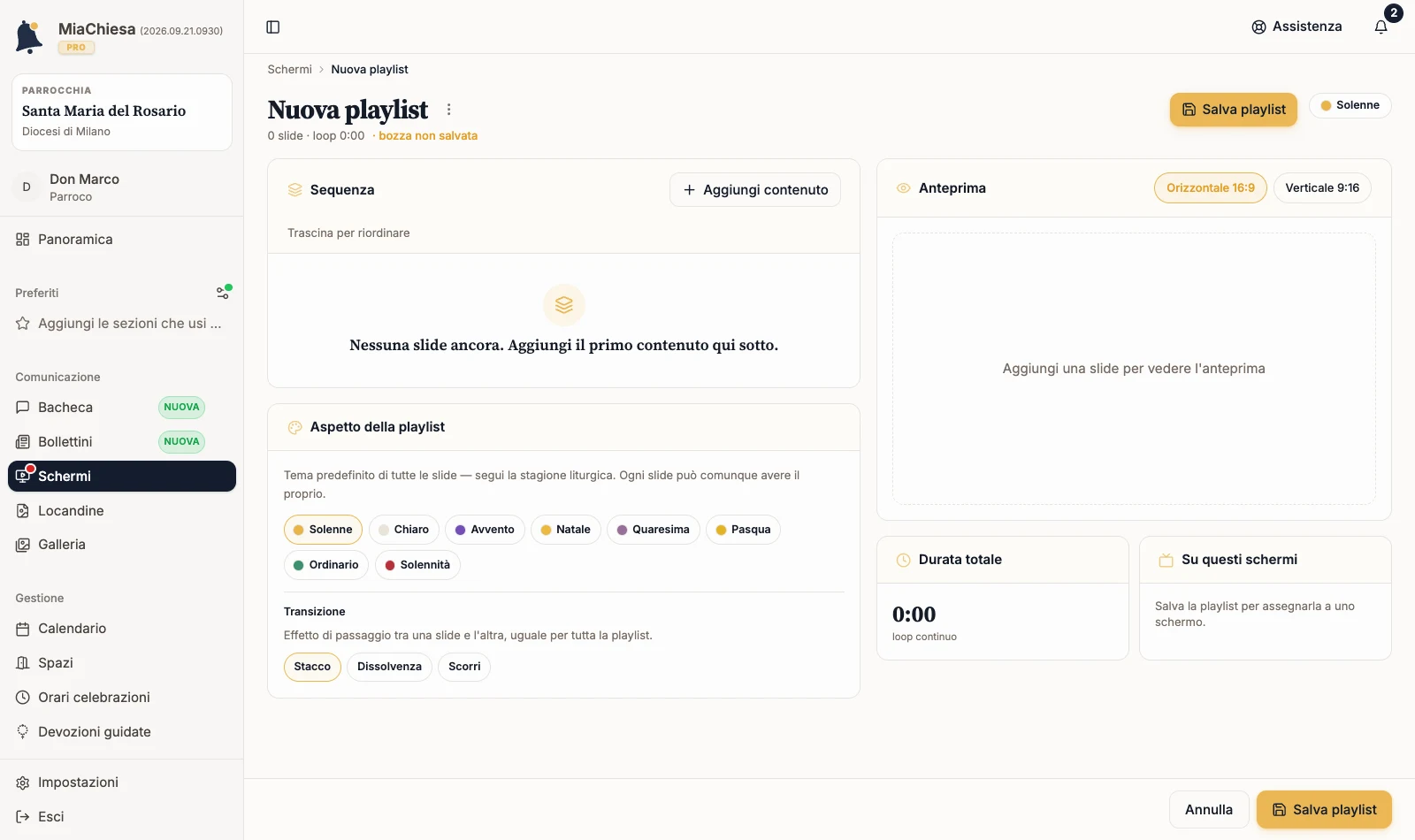 Builder di una nuova playlist vuota