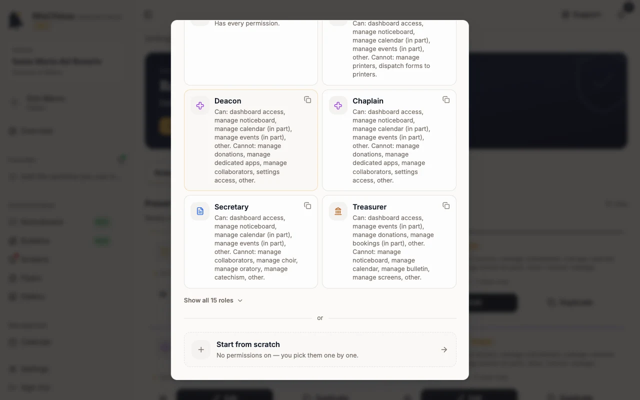 New role dialog with roles to duplicate and Start from scratch
