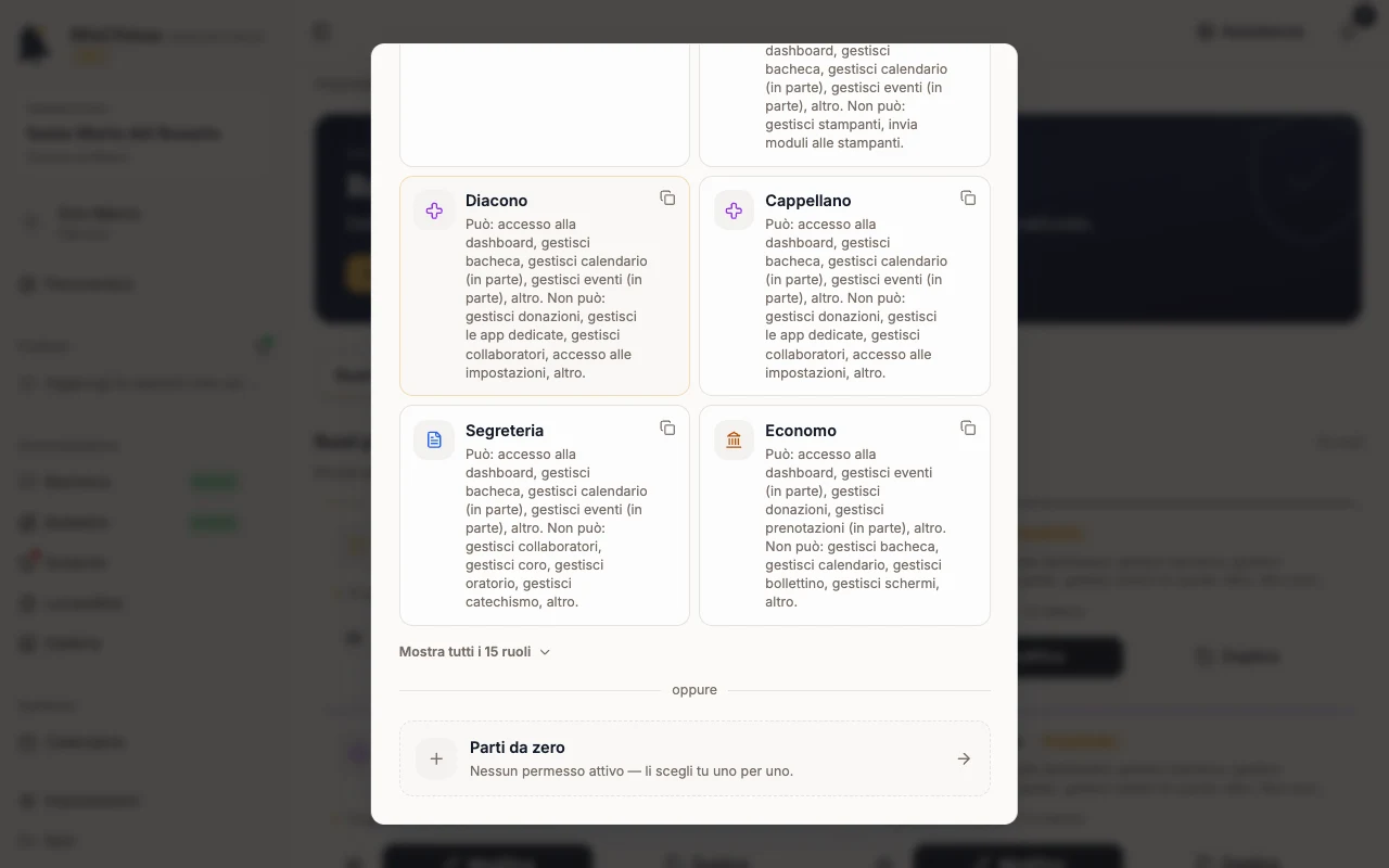 Finestra Nuovo ruolo con i ruoli da duplicare e Parti da zero