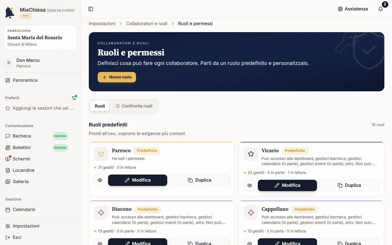 Ruoli e permessi con il comando Nuovo ruolo