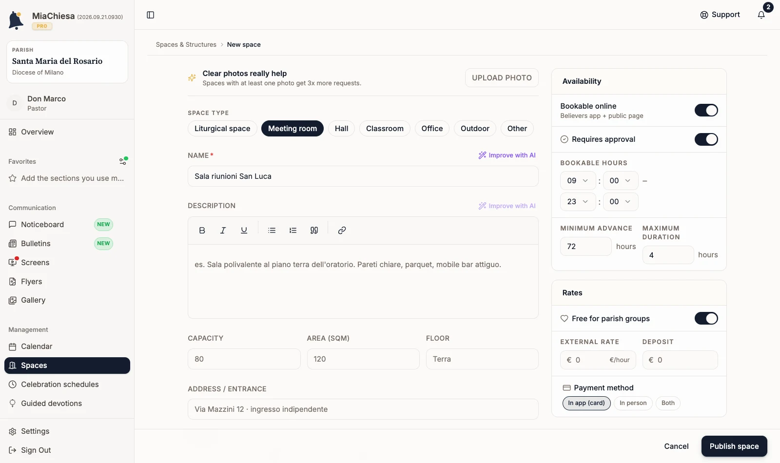 New space form with name and type filled in