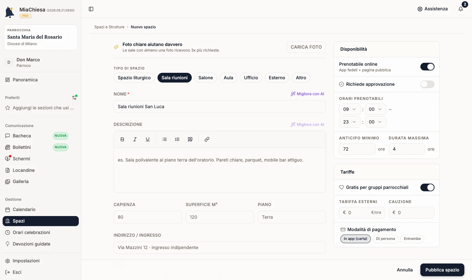 Nuovo spazio con Richiede approvazione disattivato