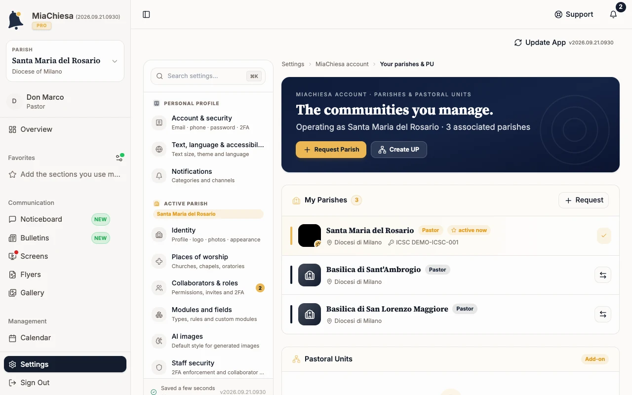 The communities you manage page with three communities and the Create UP button
