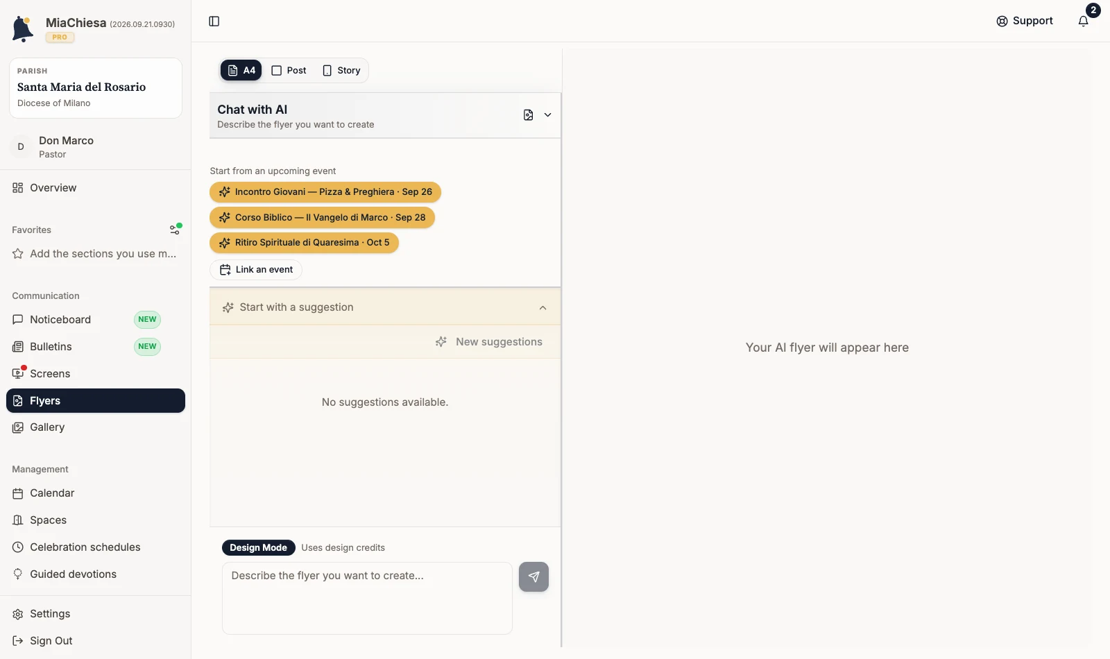 AI chat with available formats and the brief field