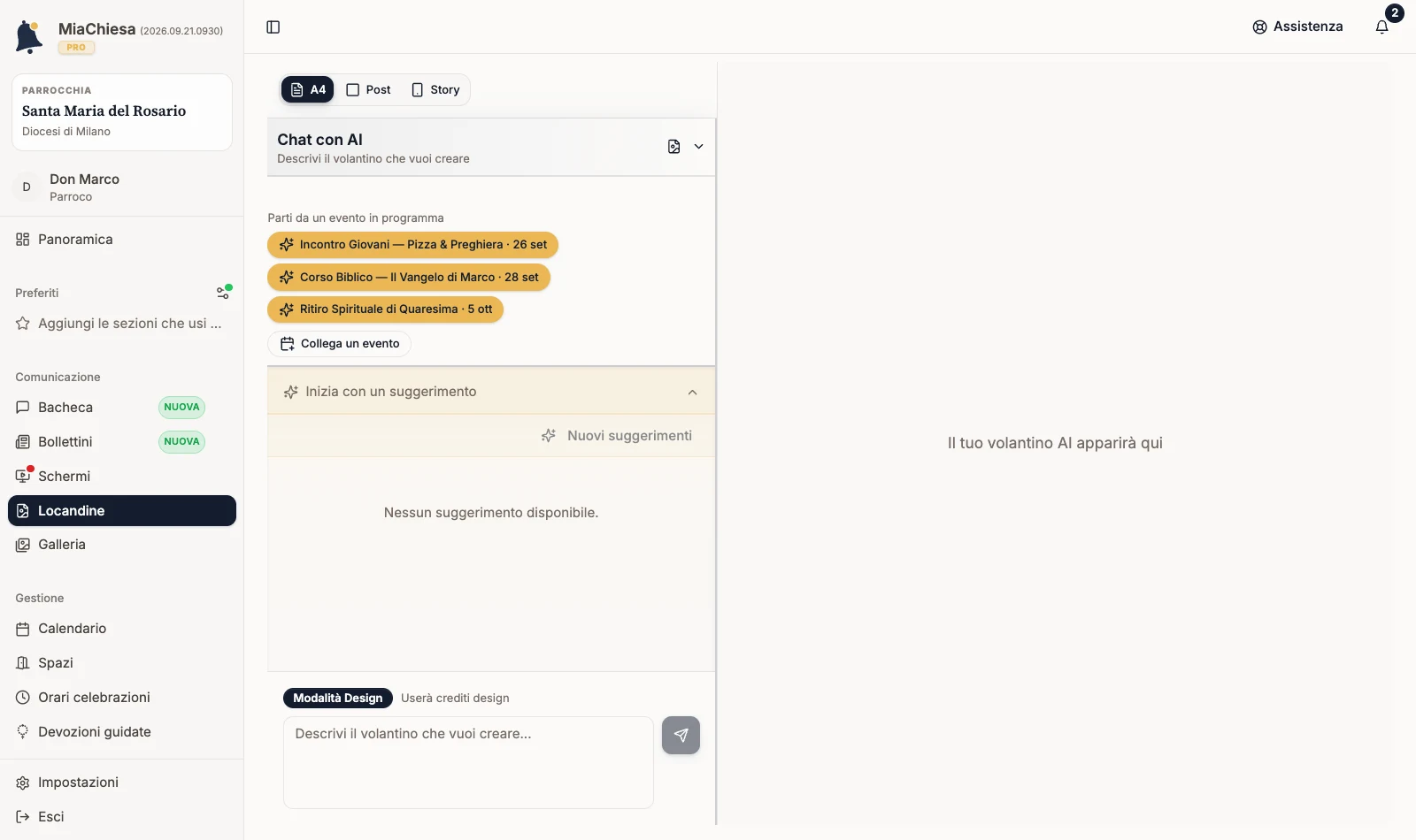 Chat AI con formati disponibili e campo della richiesta