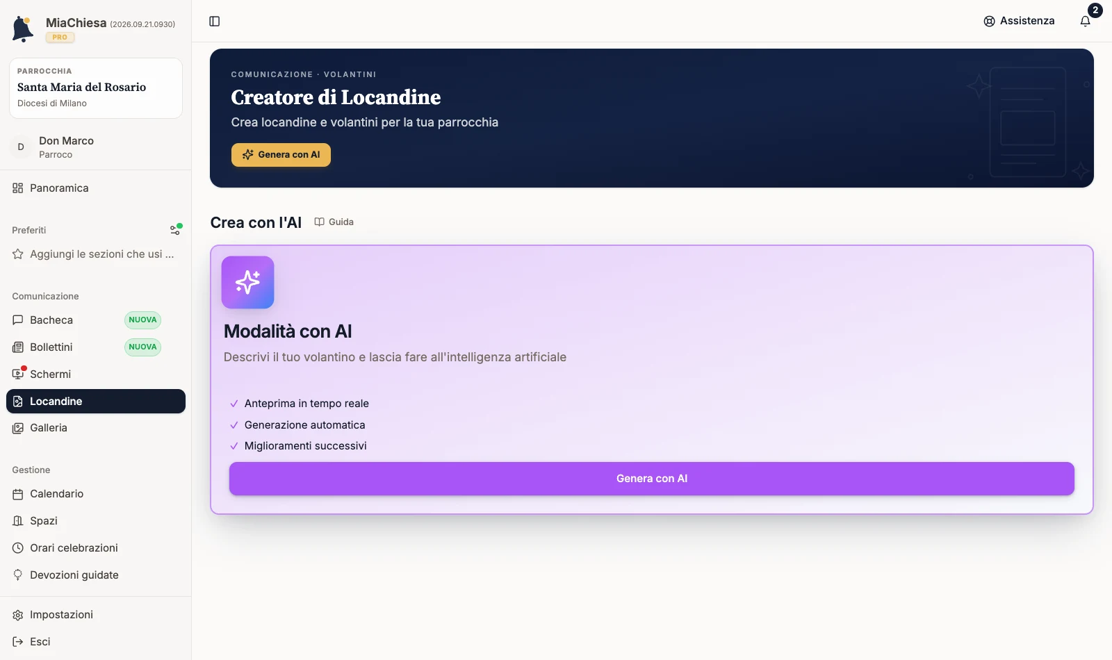 Dashboard Volantini con il comando Genera con AI