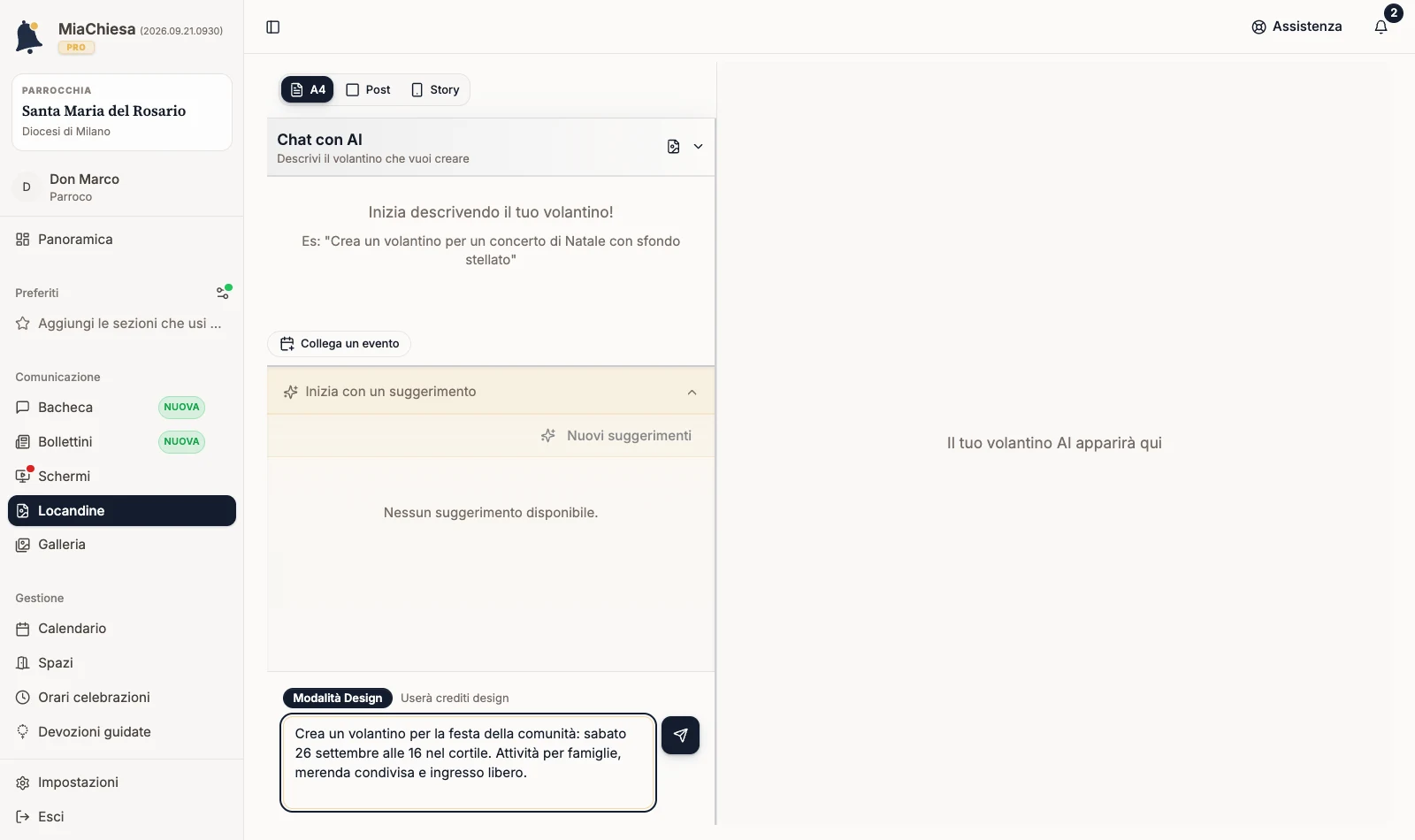 Campo della chat con una richiesta completa per la festa della comunità