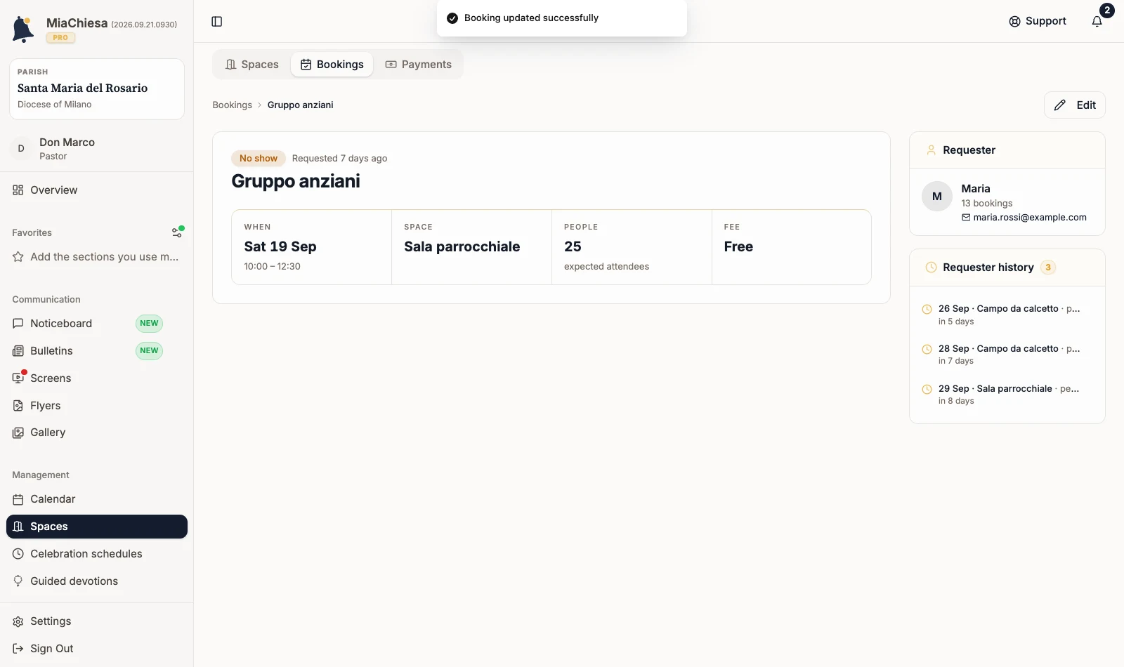 Booking marked as No show