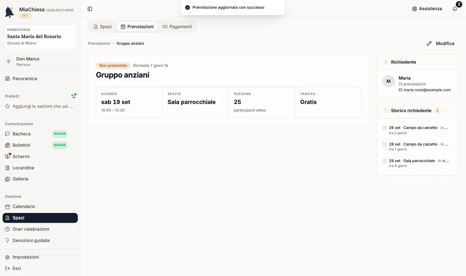Prenotazione segnata come Non presentato