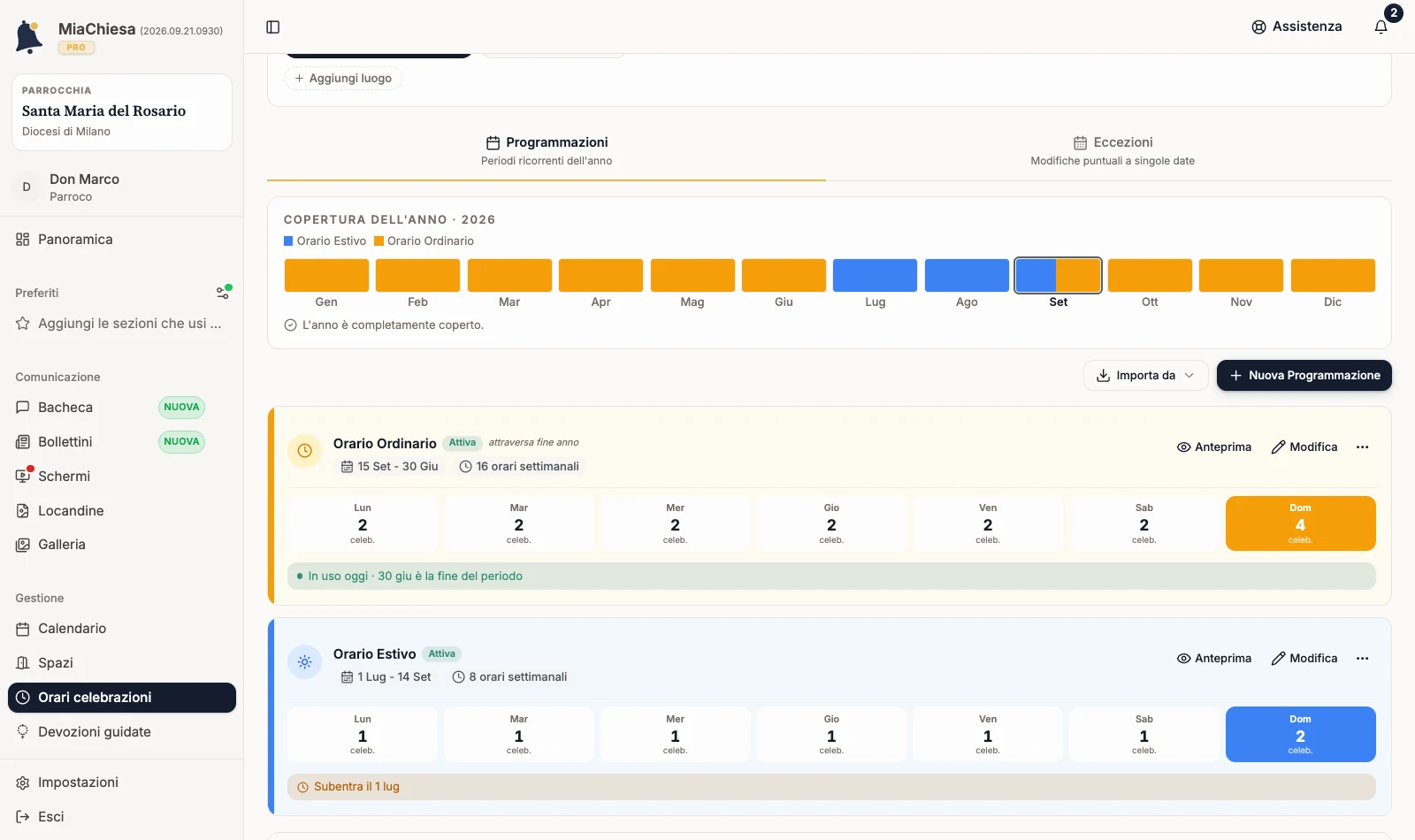 Programmazioni con il menu della programmazione ordinaria