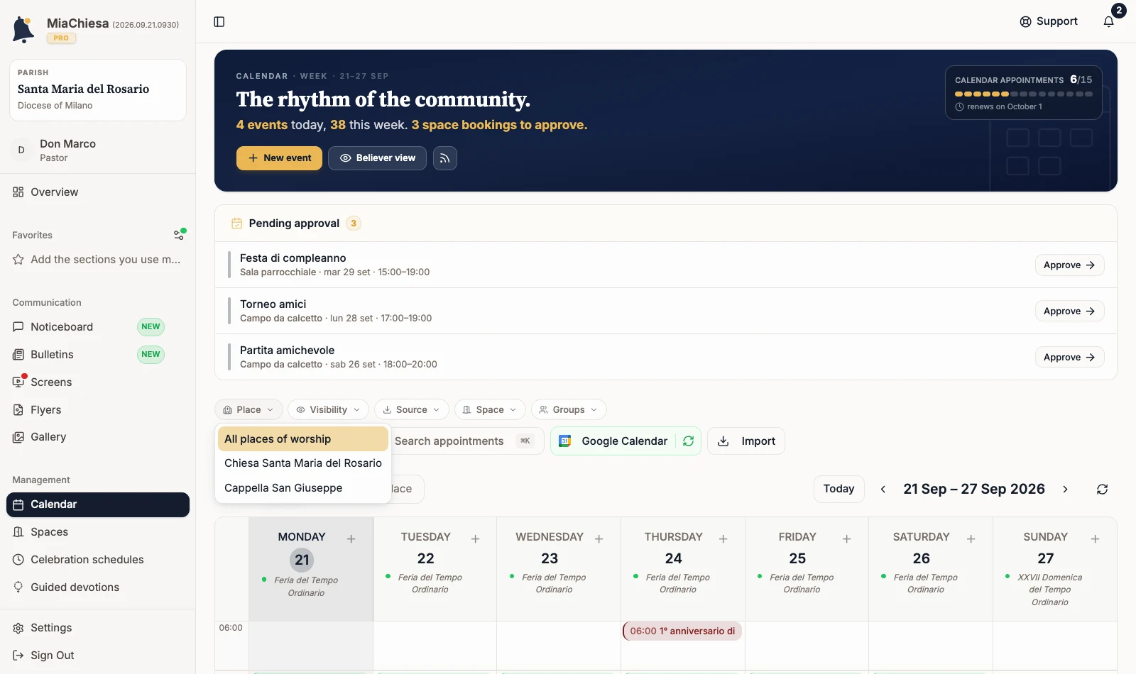 Open Place filter with All places of worship and the available places