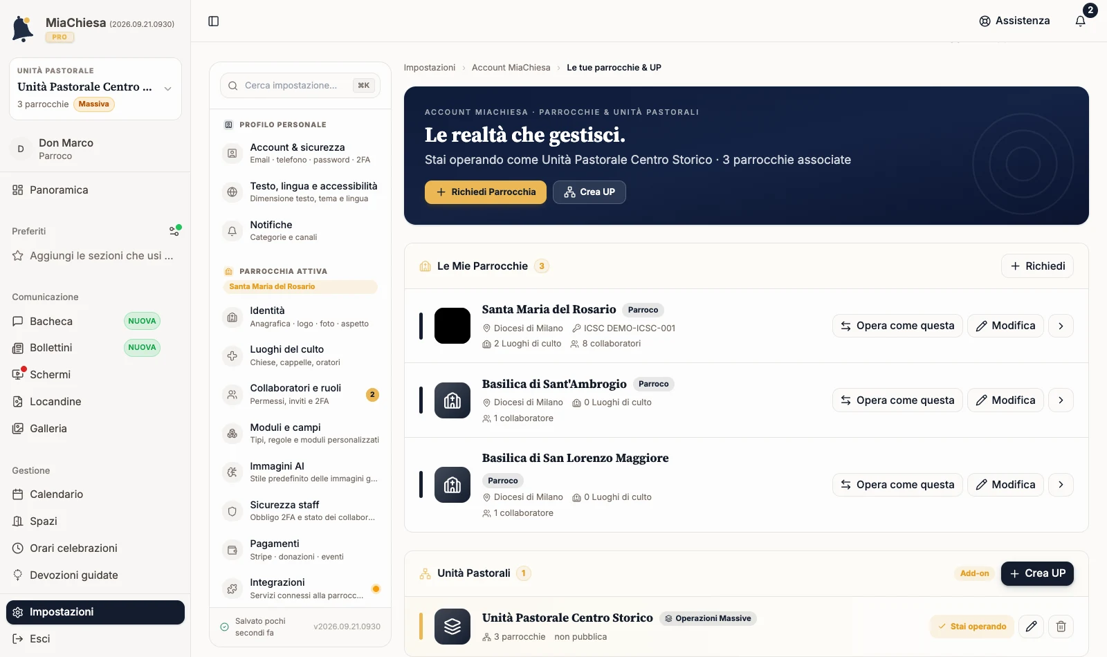 Spazio staff con Unità Pastorale Centro Storico come comunità corrente