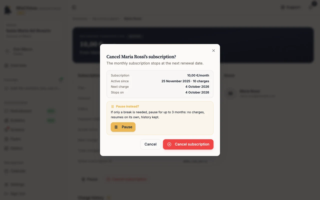 Cancel dialog with the pause offer