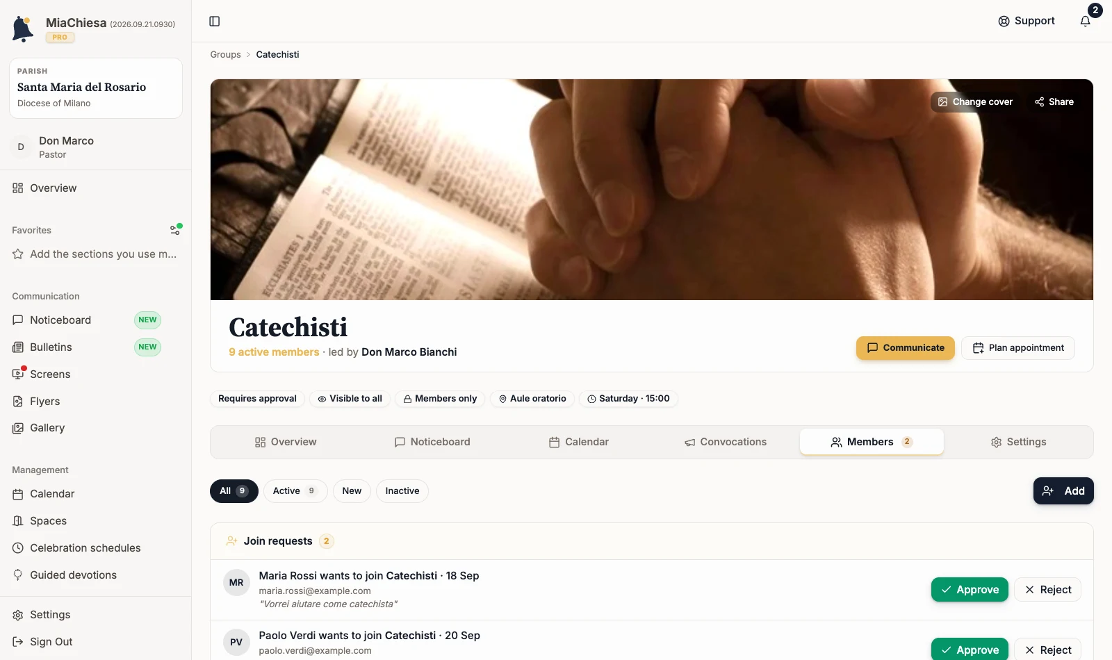 Members tab with join requests and the active member list
