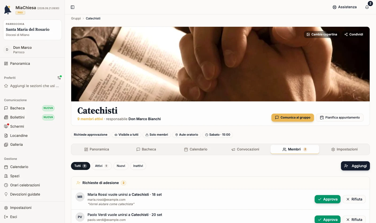 Scheda Membri con richieste di adesione e elenco dei membri attivi