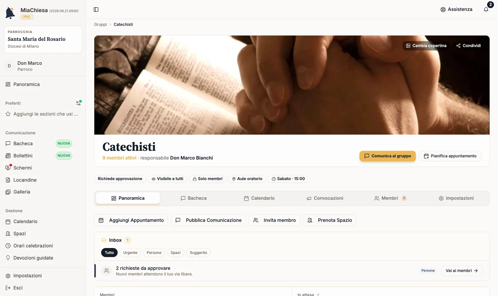 Scheda del gruppo Catechisti con il contatore sulla scheda Membri