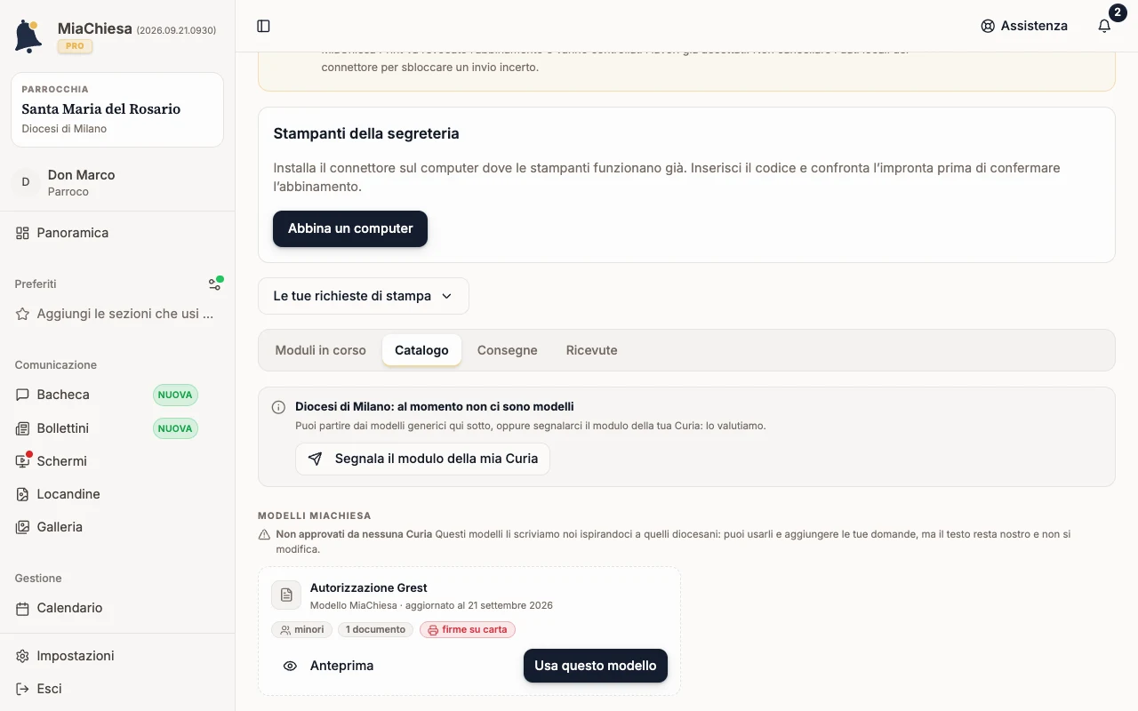 Catalogo modulistica con il modello Autorizzazione Grest