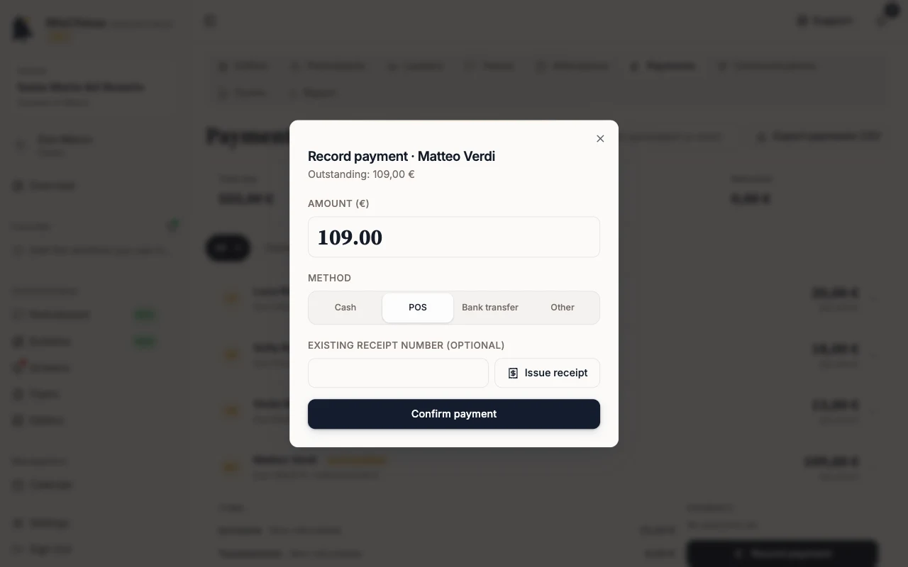 Record payment window with POS selected