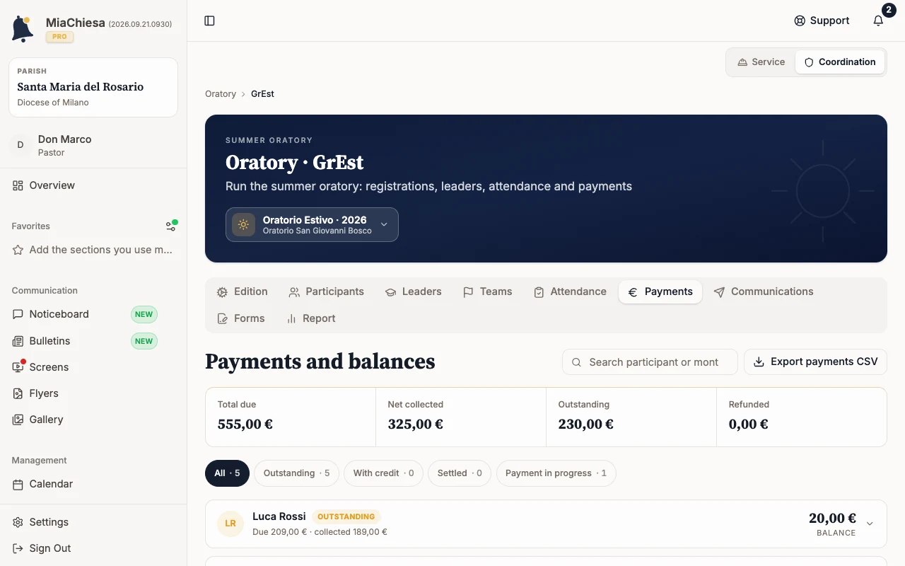 Payments and balances with the Outstanding filter