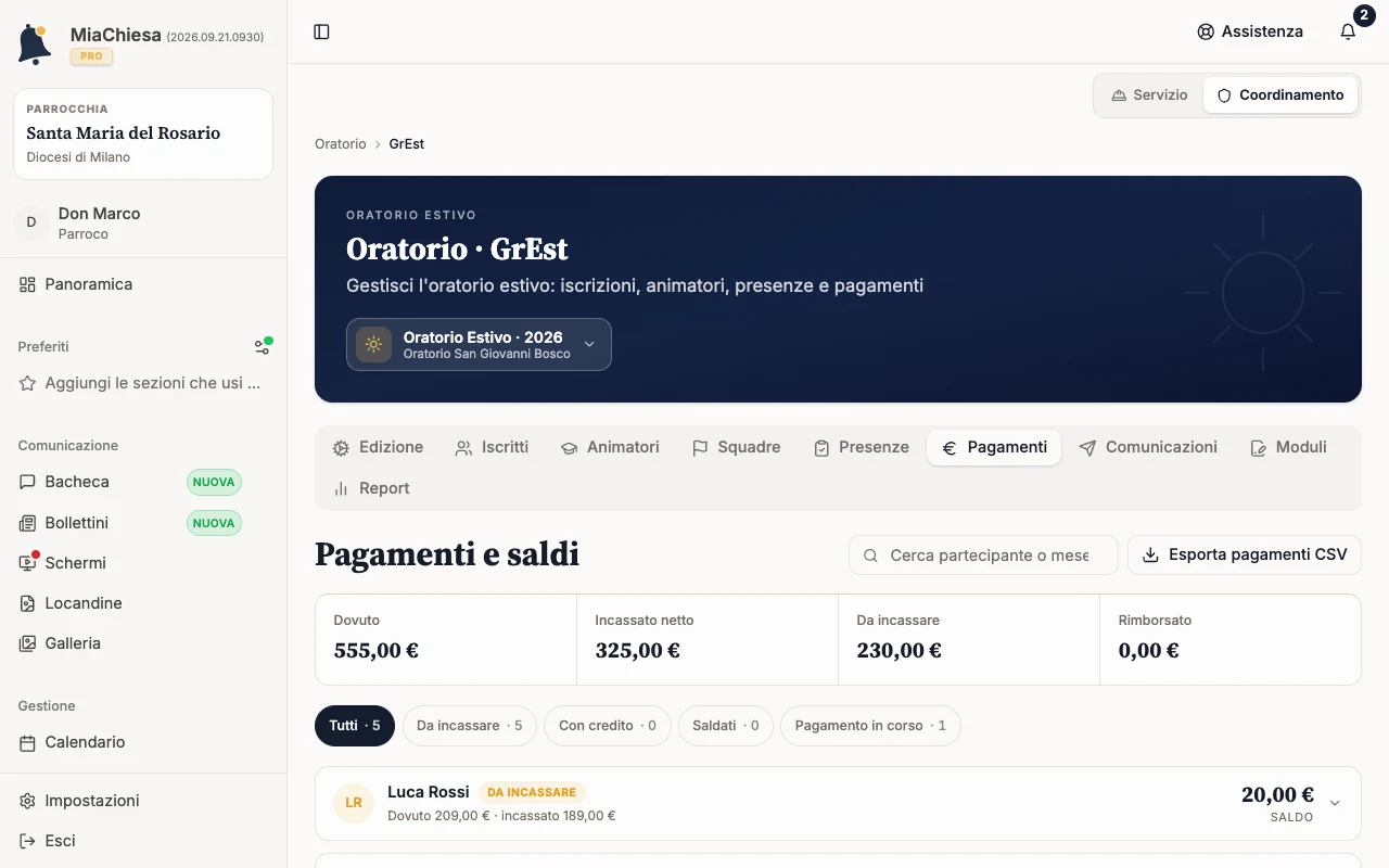 Pagamenti e saldi con il filtro Da incassare