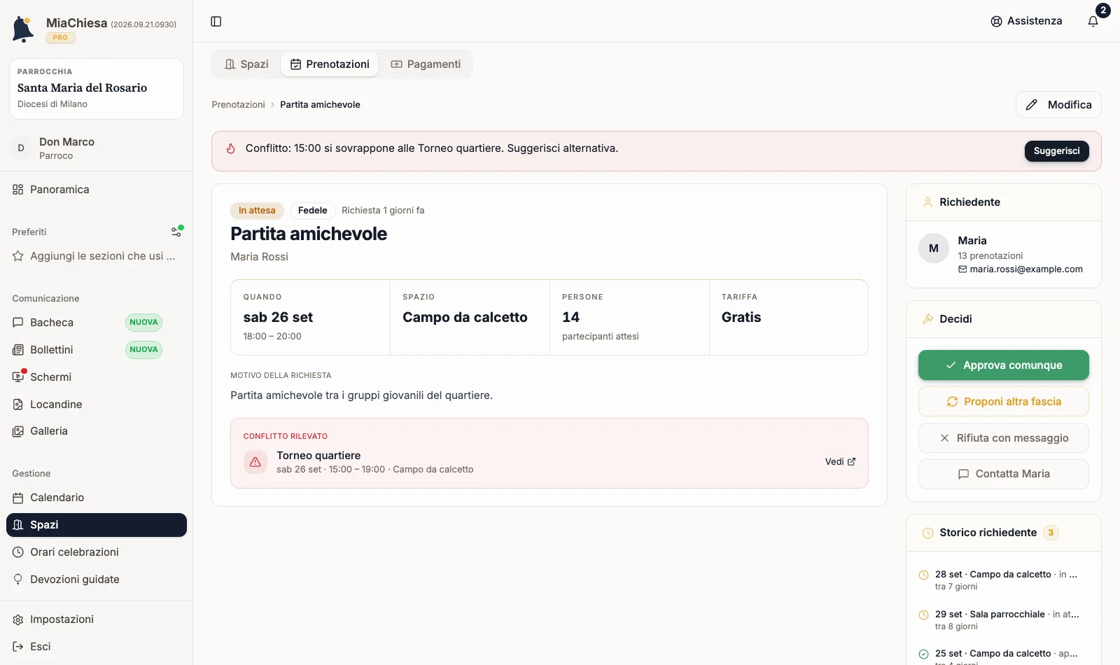 Dettaglio della richiesta Partita amichevole