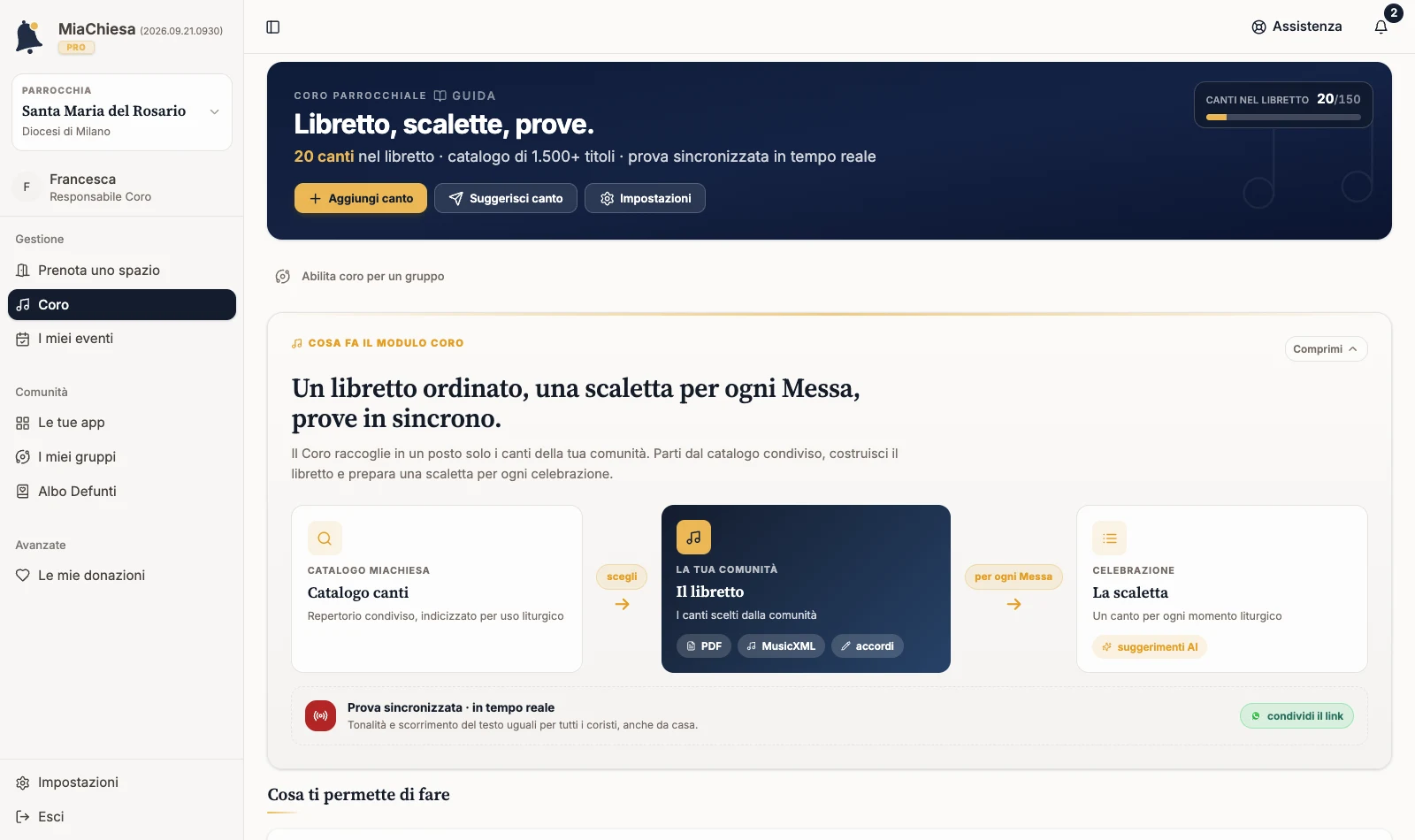 Libretto del coro con i canti della comunità