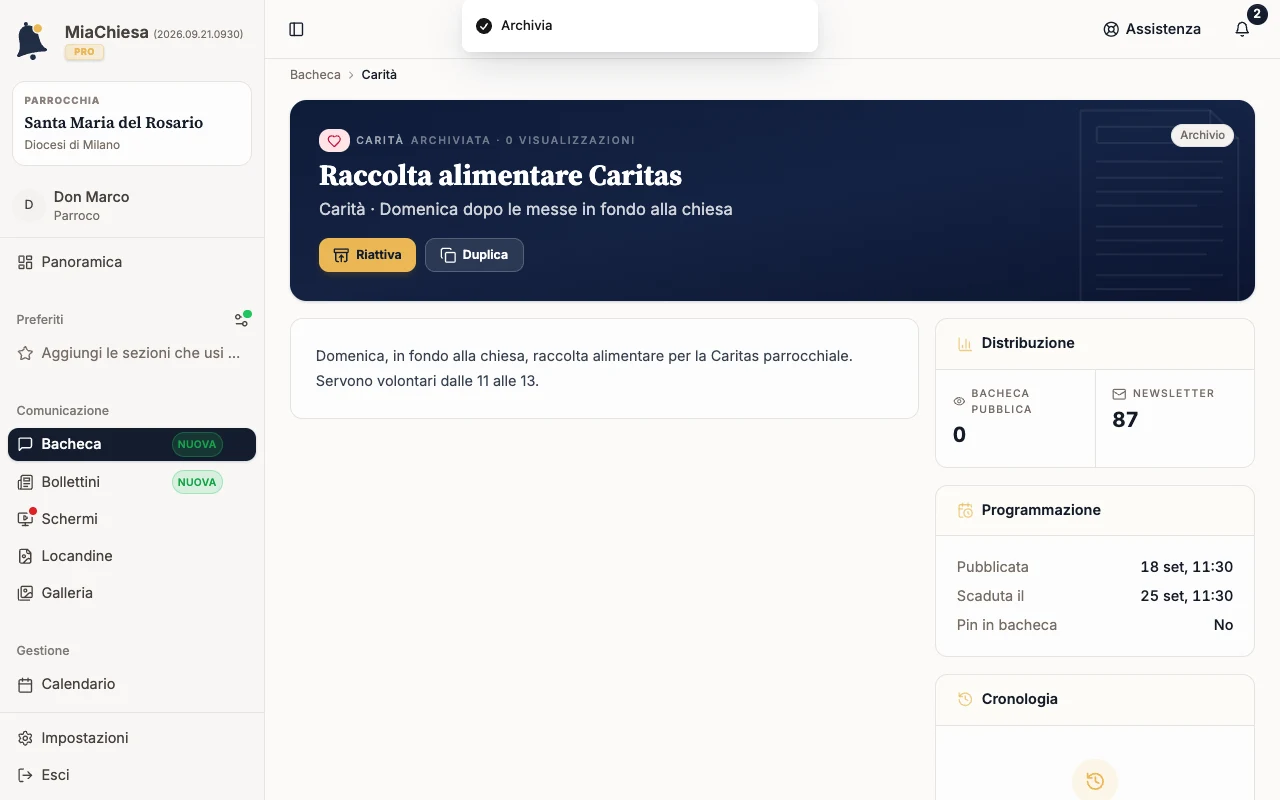 Comunicazione archiviata con il comando Riattiva