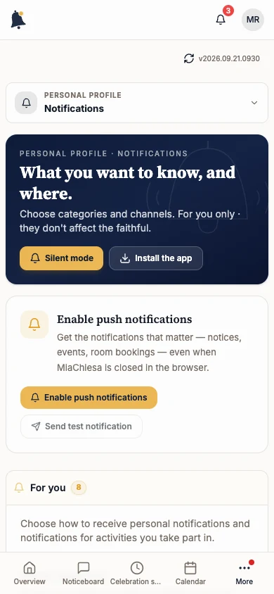 Install MiaChiesa and enable notifications: Set notifications