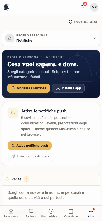 Installa MiaChiesa e attiva le notifiche: Imposta le notifiche