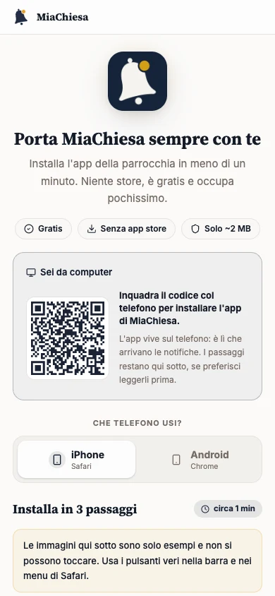 Installa MiaChiesa e attiva le notifiche: Scegli il dispositivo