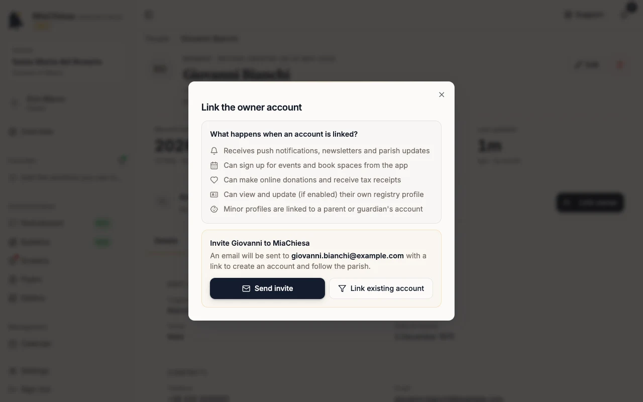 Link the owner account dialog with the Send invite button