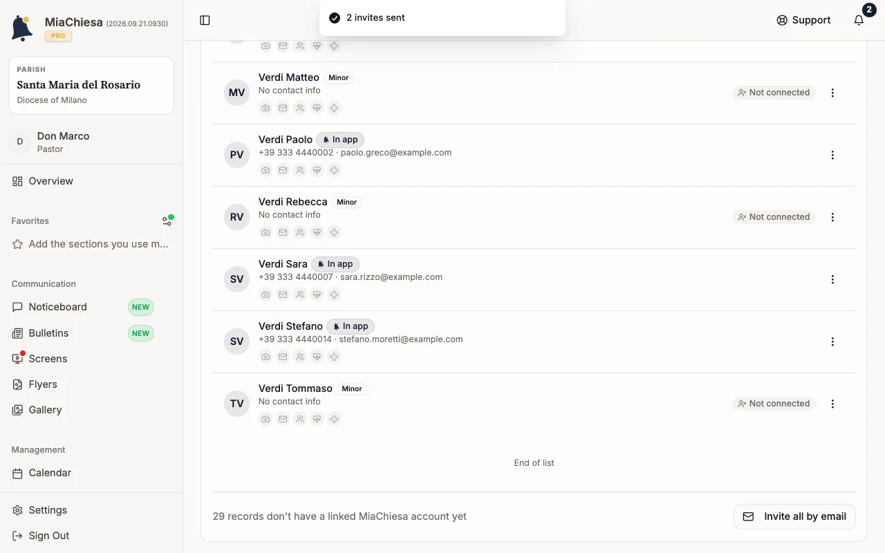 2 invites sent confirmation