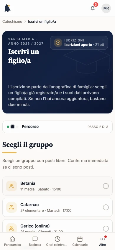 Iscrizione al catechismo alla scelta del gruppo