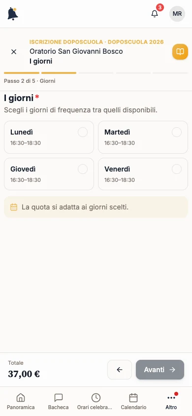 Iscrizione doposcuola alla scelta dei giorni