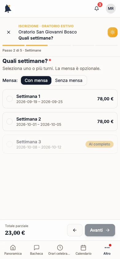 Iscrizione GrEst alla scelta delle settimane e della mensa