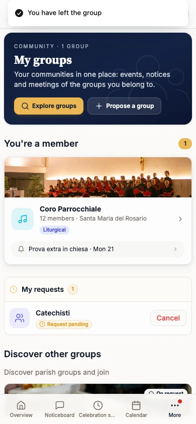 You have left the group message on the My groups page