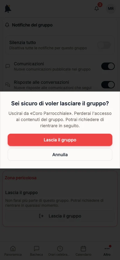 Conferma Sei sicuro di voler lasciare il gruppo?