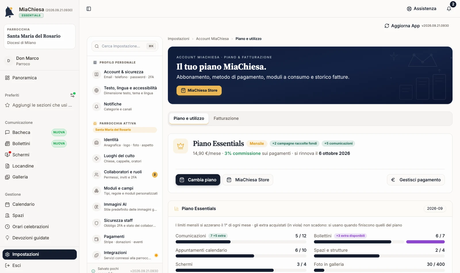 Impostazioni, Piano e utilizzo con la riga Appuntamenti calendario a 6 su 10