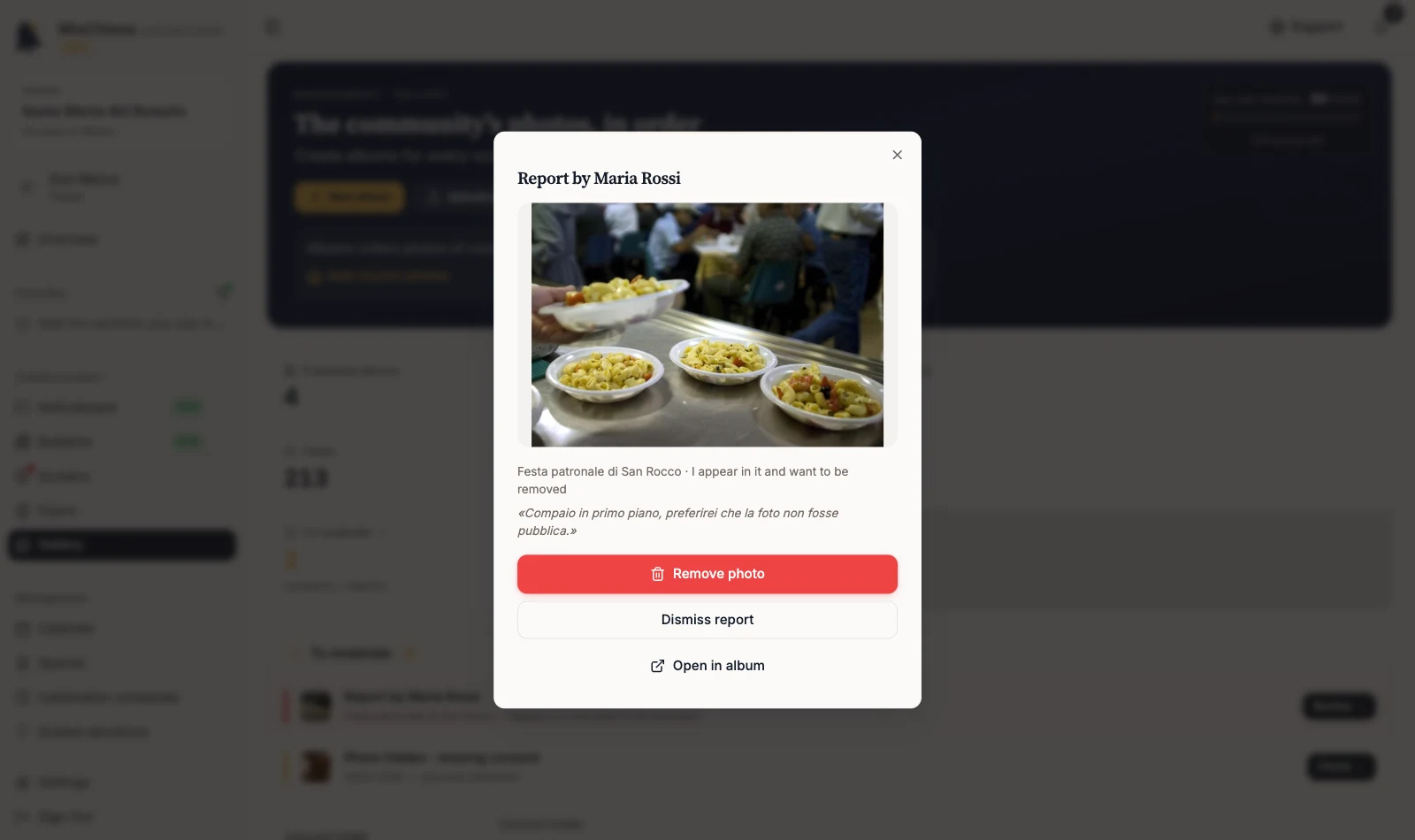 Review dialog for a flagged photo