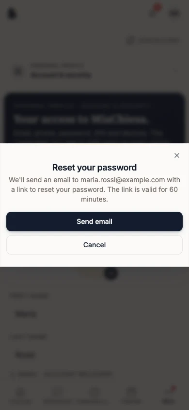 Reset your password dialog with the Send email button