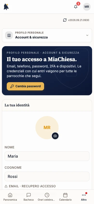 Account & sicurezza con il pulsante Cambia foto
