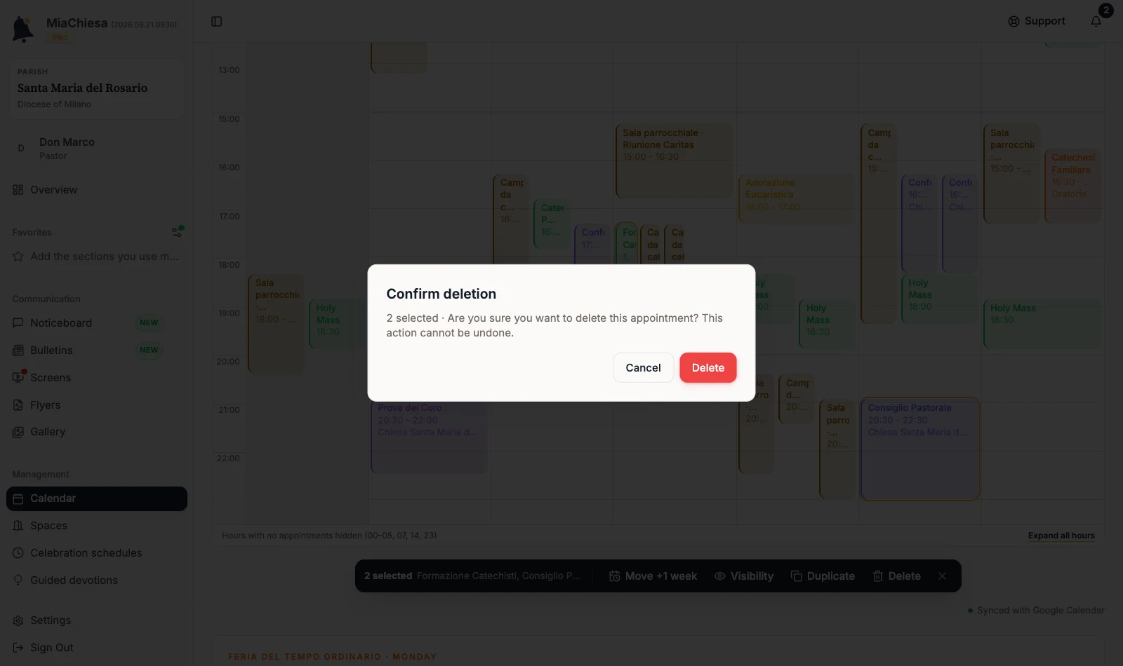 Confirm deletion window for 2 appointments
